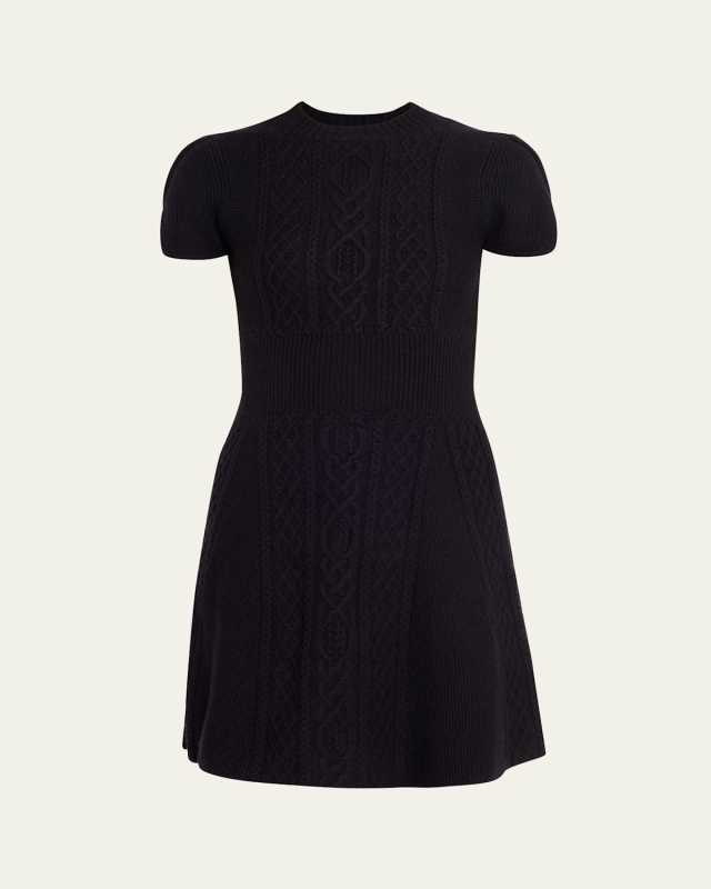 Mock-Neck Cable-Knit Wool Mini Dress
